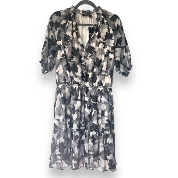 Lauren Ralph Lauren Dresses & Skirts - Lauren Ralph Lauren Black/White Floral Chiffon Ruffle knee length dress NWT